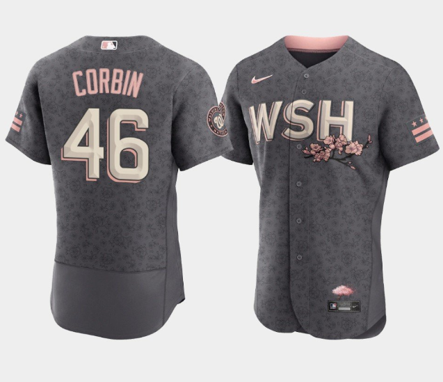 Men's Washington Nationals #46 Patrick Corbin 2022 Grey City Connect Cherry Blossom Flex Base Stitched MLB Jersey